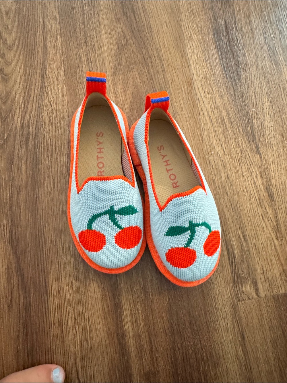 Rothy's Kids Knit Cherry Slip-On in Light Blue & Orange